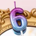Number 6 birthday candle with purple blue starry gradient and 4.4x3cm size dimension - Number Candle Purple-Blue Gradient-6