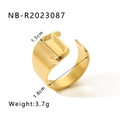 18k gold plated stainless steel open ring featuring a brushed metal letter U motif - Letter U