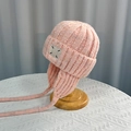 Pink multi-colored knit earflap beanie with thick ribbed texture and side ties - Knitted Ear Flap Style (XBG-8601) / Pink
