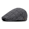 Classic black and white checkered ivy cap with vintage metal buckle adjustment - Gray