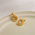 Minimalist chunky golden triple-interlocking hoop earrings in a polished metallic finish - Interlocking Chunky Hoops