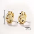 Detail view of gold earring with cubic zirconia showing 1.8cm height and 0.7cm width - E03469-1 Wide Band