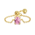 Oval Pink Rhinestone Chain Ring / Gold