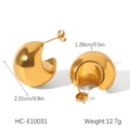 Detailed view of 18K gold plated hollow hoop earrings with exact size and weight dimensions - Round Arched Chunky Style (HC-E10031)