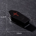 Gothic black coffin enamel pin with red cross detail, dimensions 3.9cm by 1.2cm - Style 20 Black Coffin