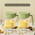 Set of two avocado green glass seasoning jars with airtight lids and measuring spoons - 2-Piece Set Airtight Spice Jar | Avocado Green (600ml Total)