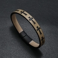 Herren Armband aus khakifarbenem Leder mit schwarzen Kreuzmustern und Magnetverschluss - Camel
