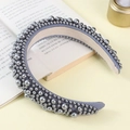 Elegant wide headband with grey pearls on fabric base for a vintage luxury look - Gray