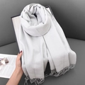 Light grey soft cashmere-feel scarf with elegant fringe details for winter warmth - 68x180cm / Light Gray