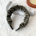 Ruched olive green velvet headband with a stylish pleated fabric texture and soft finish - Dark Green