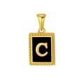Collier en acier inoxydable doré avec pendentif rectangulaire noir et lettre C dorée - Lettre C