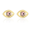 Detailed view of evil eye stud earrings with pink enamel and sparkling cubic zirconia - Pink Enamel Eye