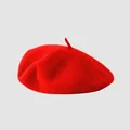 Classic bright red wool felt beret with stem detail for an artistic autumn fashion style - M (56-58cm) / Red