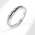 Vintage silver abyss ring with black enamel wave and hammered texture adjustable band - Silver and Black Irregular Hammered Style (AJ773)