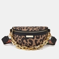 Riñonera de leopardo para mujer con cadena dorada gruesa y correa tejida de color - Leopardo Café