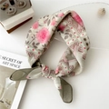 Floral cotton linen square scarf in dusty green and pink with checkered border design - 55cm / Pink Dot Rose Green