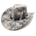 Vintage western cowboy hat in tie-dye corduroy with leather band and metal rivets - M (56-58cm) / Tie-Dye Grey