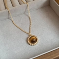 Detailed view of 18K gold plated rope chain necklace with a tiger eye stone pendant - Twisted Rope Pattern Tiger Eye Pendant Style (26# Necklace-Gold-Coffee)