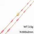 Titanium steel necklace with pink cylindrical beads and lobster clasp, 600x2mm, 3.5g - Gold Rose Red (KN232215-Z)