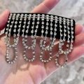 Elegant luxury hair clip with cascading silver rhinestone fringe and black base accent - Black Velvet Rhinestone Tassel Clip