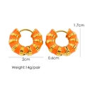 Close-up of 2cm orange enamel stripe hoop earrings in gold-plated stainless steel - Orange