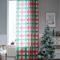Christmas red and green plaid curtain with white mini tassel fringe trim for kitchen - Red Green Plaid Grommet / 150x45cm