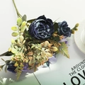 Artificial Persian Buttercup flower bouquet in dark navy and purple vintage tones - Blue