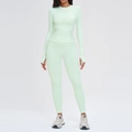 Ensemble de yoga vert clair sans couture avec haut à manches longues et leggings hauts - Chemise À Manches Longues 5081 + Pantalon 7655 - Vert Ambroisie / S