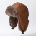 Cappello colbacco invernale antivento in pelle PU marrone con fodera in morbido peluche - Taglia unica / Cachi