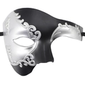 Phantom of the Opera style half-face mask with black and silver musical note patterns - Black Silver