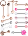 14-piece stainless steel tongue rings set featuring rose gold, silver and pink variety - Rose Gold Set