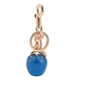 Blue glitter apple keychain with gold spring buckle and metal chain strap extension - Blue Apple with Light Gold