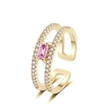 Double-layer gold ring with pink square zircon and side pavé micro-inlay stones - Gold-Pink Zircon
