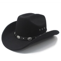 Classic black felt cowboy hat with vintage studded leather band and metal vents - M (56-58cm) / Black