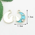 Cat and moon enamel charms in white and sky blue with rhinestones, 1.3cm x 1.5cm size - Light Blue Moon Cat
