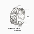 Adjustable silver leaf hollow pattern stainless steel ring with 0.9cm width band - Wide Hollow Leaf Vein Design (Steel 2)
