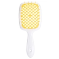 Vented hair brush with white handle and yellow honeycomb mesh bristles for styling - White Handle - Yellow
