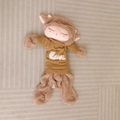 Detail of a brown curly plush lamb toy wearing a yellow LOVE sweater on a rug - 80cm Shell (No Filling/With Zipper) / Brown Sleeping Sheep Doll Shell