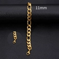 11mm wide Figaro link bracelet in 18k gold plated stainless steel with lobster clasp - 11mm-18cm / Gold
