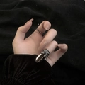 Silver gothic spider armor ring with black zircon in a minimalist adjustable open design - Style 11 Adjustable Ring