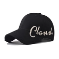 Black cotton baseball cap with white Cloud embroidery and distressed brim details - Black