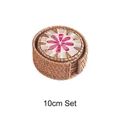 Round rattan coaster set with pink shell inlay pattern and woven storage box, 10cm set - Rose Red Flower Set of 6 (10cm)