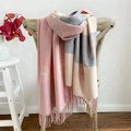 Pink and beige color-block camellia jacquard pashmina shawl with tassel fringe - Dandelion Pink