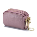 Mini lavender pebbled leather coin purse with triple zippers and gold keychain - Lotus Purple
