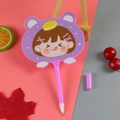 Creative purple cartoon fan ballpoint pen with cute girl design for school students - Hibiscus Girl Purple