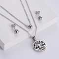 Conjunto de acero inoxidable plateado con collar árbol de vida doble y pendientes - Juego de Árbol de la Vida de Doble Capa (Plata) / Plateado