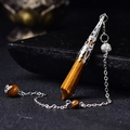 Tigerauge Pendel Anhänger mit sechseckiger Säule und silberner filigraner Metallkappe - Anhänger Ohne Kette Mit Kette / Antiksilber Tigerauge