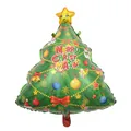 Detailed view of a green Christmas tree foil balloon with Merry Christmas print 70x56cm - Medium Shaped Christmas Tree / 70x56cm