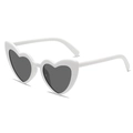 Kids heart-shaped sunglasses with white polished frames and dark gray UV lenses - White Frame Black Lens