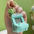 Mini console de jeu porte-clés vert clair avec motif dinosaure et breloque clochette - Arcade-vert